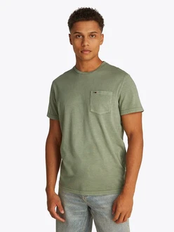 Tommy Jeans T-Shirt TJM SLIM WASHED POCKET TEE Dunkelgrün/Grün/Khaki