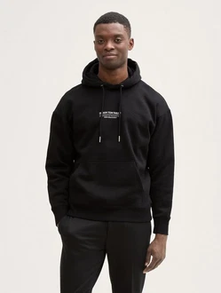 TOM TAILOR Denim Sweatshirt Hoodie mit Logo-Print Schwarz