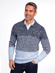 Sieh an! Strickpullover Polopullover Grau/Blau
