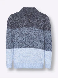 Sieh an! Strickpullover Polopullover Grau/Blau