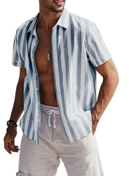 JMIERR Kurzarmhemd Freizeithemd Sommer Casual Hellblau/Grau/Blau