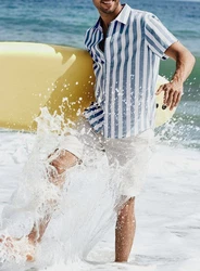 JMIERR Kurzarmhemd Freizeithemd Sommer Casual Hellblau/Grau/Blau