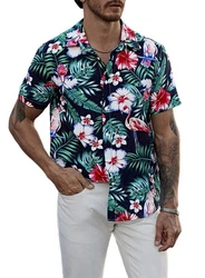 JMIERR Hawaiihemd Herren Kurzarm Hawaii-Print Blau/Schwarz/Weiß