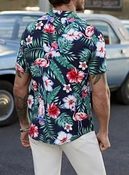 JMIERR Hawaiihemd Herren Kurzarm Hawaii-Print Blau/Schwarz/Weiß