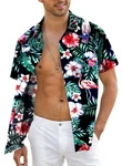 JMIERR Hawaiihemd Herren Kurzarm Hawaii-Print Blau/Schwarz/Weiß