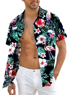 JMIERR Hawaiihemd Herren Kurzarm Hawaii-Print Blau/Schwarz/Weiß