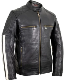 Motorradjacke Herren Motorrad Lederjacke mit Streifen in schwarz, mit Protektoren