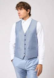 Roy Robson Anzugweste Slim Fit Grau/Hellblau/Blau