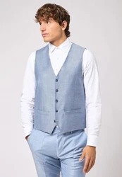 Roy Robson Anzugweste Slim Fit Grau/Hellblau/Blau