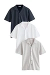 Next Kurzarmhemd 3er-Pack Hellblau/Grau/Dunkelblau/Weiß/Blau