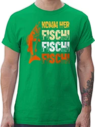 Shirtracer T-Shirt Geschenk für Angler I Komm Fischi Fischi Fischi I Angeln Geschenk Männ Angler Geschenke Grün/Neonfarben/Dunkelgrün