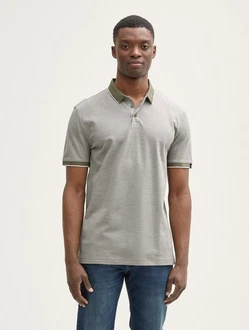 TOM TAILOR Denim Piqu Poloshirt Khaki/Dunkelgrün/Hellgrau/Grau