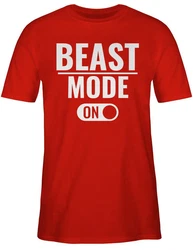 Shirtracer T-Shirt Beast Mode ON Fitness & Workout Beige/Dunkelrot/Rot