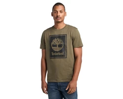 Timberland T-Shirt STACK LOGO Kurzarm Tee Khaki/Dunkelgrün