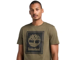 Timberland T-Shirt STACK LOGO Kurzarm Tee Khaki/Dunkelgrün