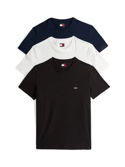 Tommy Jeans T-Shirt TJM XSLIM 3 PACK TEE Schwarz/Dunkelblau/Weiß/Rot