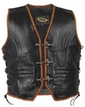 MDM Motorradweste Herren Motorrad Kutte Lederweste Schwarz