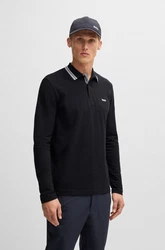 BOSS GREEN Langarm-Poloshirt Plisy grün