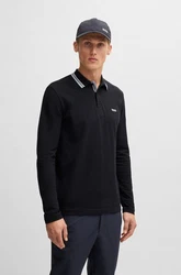 BOSS GREEN Langarm-Poloshirt Plisy grün