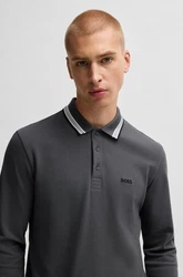 BOSS GREEN Langarm-Poloshirt Plisy grün