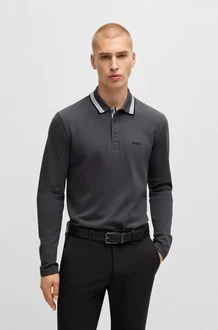 BOSS GREEN Langarm-Poloshirt Plisy grün