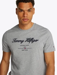 Tommy Hilfiger T-Shirt SCRIPT LOGO TEE mit Logo Grau/Hellblau