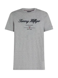 Tommy Hilfiger T-Shirt SCRIPT LOGO TEE mit Logo Grau/Hellblau