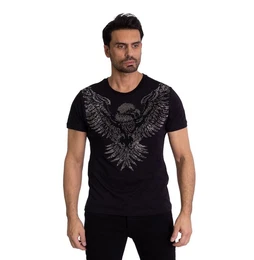 T-Shirt Herren SLIM FIT Strass T-Shirt mit Adler Motiv Schwarz XXL