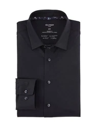 OLYMP Businesshemd 24/7 Luxor modern fit Jersey Schwarz/Dunkelblau