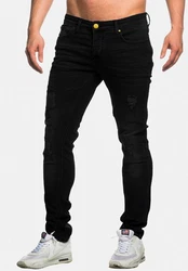 Elara Slim-fit Jeans Herren Destroyed Fit Hose Denim Stretch Schwarz