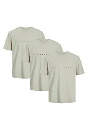 Jack & Jones T-Shirt 3er Pack Star JJ Khaki/Beige/Grau