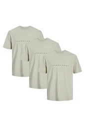 Jack & Jones T-Shirt 3er Pack Star JJ Khaki/Beige/Grau