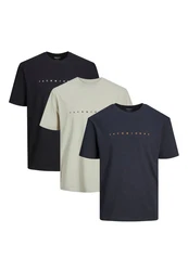 Jack & Jones T-Shirt 3er Pack Star JJ Dunkelgrün/Khaki/Dunkelblau/Grau/Hellblau
