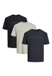 Jack & Jones T-Shirt 3er Pack Star JJ Dunkelgrün/Khaki/Dunkelblau/Grau/Hellblau