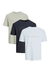 Jack & Jones T-Shirt 3er Pack Star JJ Khaki/Grau/Blau/Dunkelblau