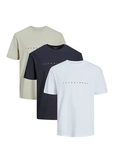 Jack & Jones T-Shirt 3er Pack Star JJ Khaki/Grau/Blau/Dunkelblau