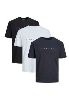 Jack & Jones T-Shirt 3er Pack Star JJ Dunkelblau/Blau/Grau Jack & Jones T-Shirt 3er Pack Star JJ Dunkelblau/Blau/Grau