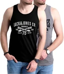Jack & Jones Tanktop mit Print (2er-Pack) Grau/Schwarz/Blau/Dunkelgrau