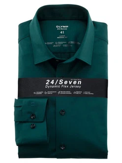 OLYMP Langarmhemd Luxor 24/Seven modern fit Jerseyshirt Dunkelgrün/Türkis/Grün