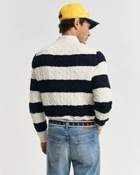 Gant Rundhalspullover STRIPED COTTON CABLE C-NECK Regular Fit Hellblau/Creme/Weiß/Rot