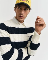 Gant Rundhalspullover STRIPED COTTON CABLE C-NECK Regular Fit Hellblau/Creme/Weiß/Rot