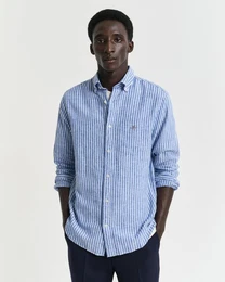 Langarmhemd REG COTTON LINEN STRIPE SHIRT leicht, luftig und atmungsaktiv