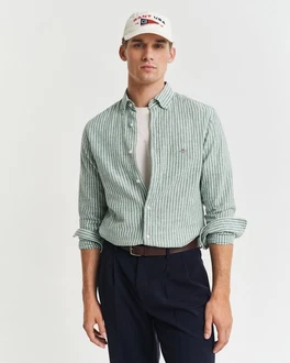 Gant Langarmhemd REG COTTON LINEN STRIPE SHIRT Grün/Hellgrün
