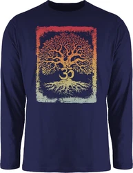 Shirtracer Rundhalsshirt Lebensbaum Om Zeichen Yoga Dunkelblau/Lila/Blau