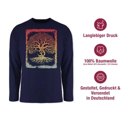 Shirtracer Rundhalsshirt Lebensbaum Om Zeichen Yoga Dunkelblau/Lila/Blau