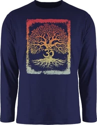Shirtracer Rundhalsshirt Lebensbaum Om Zeichen Yoga Dunkelblau/Lila/Blau