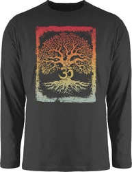 Shirtracer Rundhalsshirt Lebensbaum Om Zeichen Yoga Dunkelgrau/Mischfarben/Schwarz/Lila/Braun/Rosa
