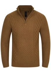 SOULSTAR Strickpullover S2PELOTAS Troyer Braun/Khaki/Beige/Dunkelgrün
