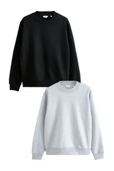 Next Sweatshirt Rundhals-Sweatshirts im 2er-Pack Schwarz/Dunkelgrau/Grau