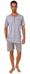 Normann Pyjama Herren Shorty Pyjama Hellgrau/Grau